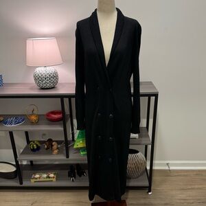 Vintage Oscar de la Renta Knit Long Black Wool-Blend Cardigan Coat – Size 10